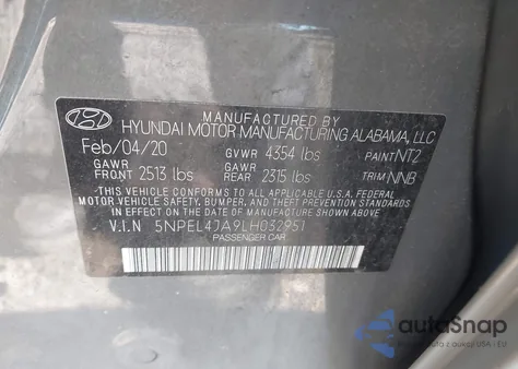 2020 Hyundai Sonata Sel from USA, damaged, VIN 5NPEL4JA9LH032951